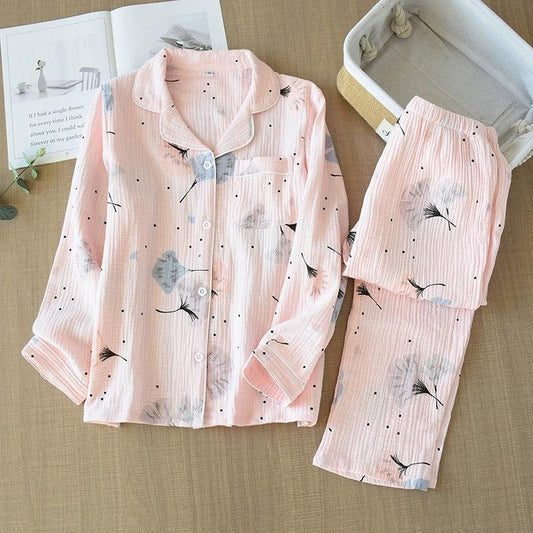 Feather Cotton Gauze Nightsuits In Pink