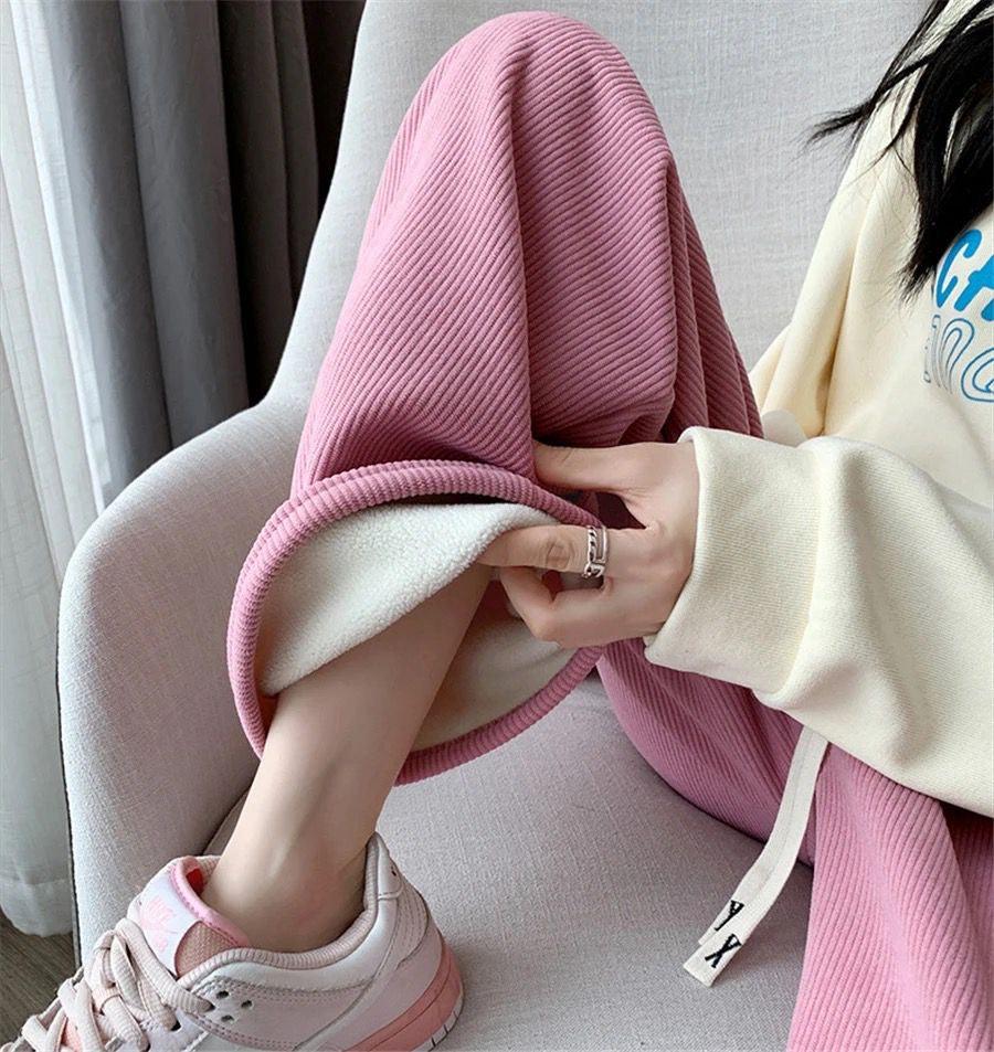 Marley Wide Leg Fleece Pants In Pink