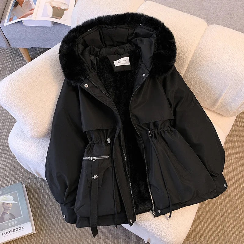 Margot Warm Fleece Lined Parka Jacket In Black