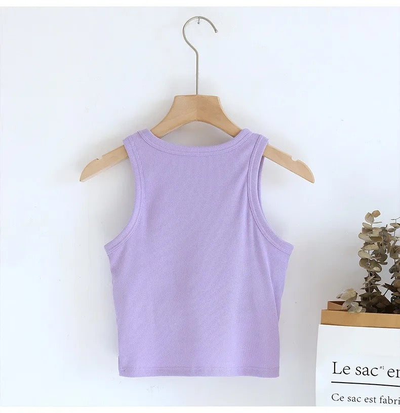 Luked Tank Tops with Inbuilt Bra In White