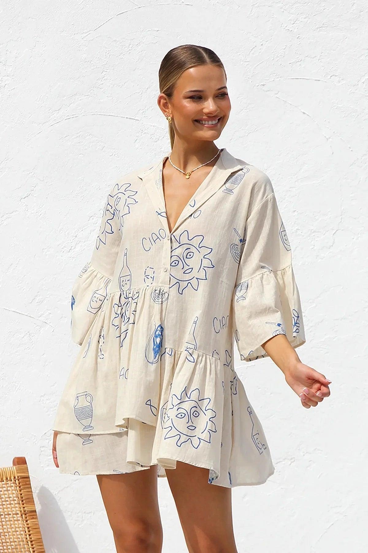 Rubeya Breezy Summer Dress In Orange
