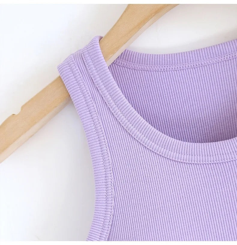 Luked Tank Tops with Inbuilt Bra In Lilac