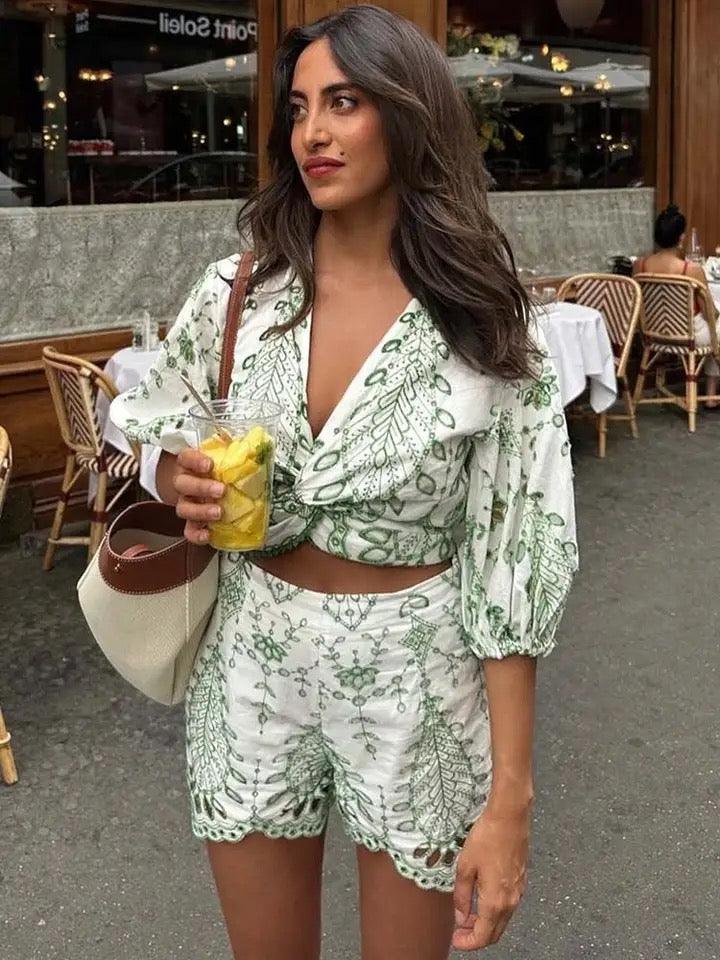 Gemma Eyelet Summer Coord Set In Green