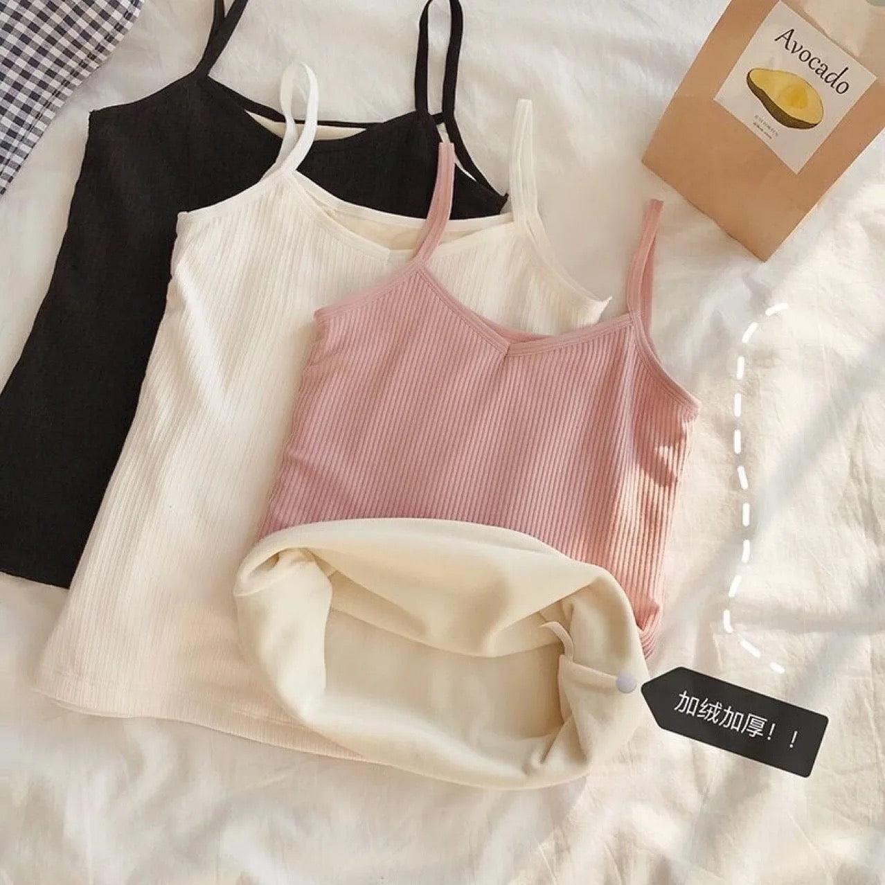 Saler Warm Tank Tops with Fleece Lining In Peach