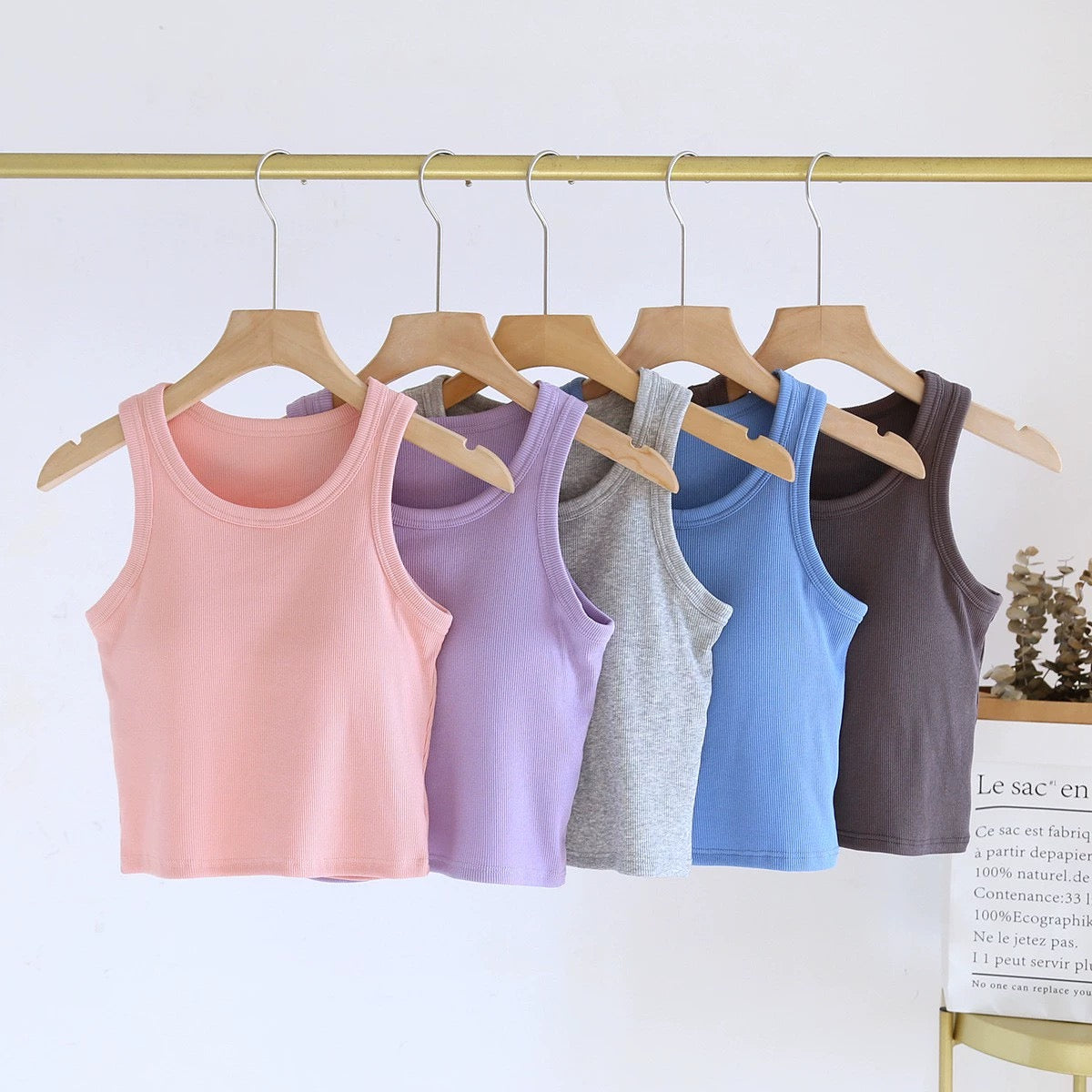Luked Tank Tops with Inbuilt Bra In Peach