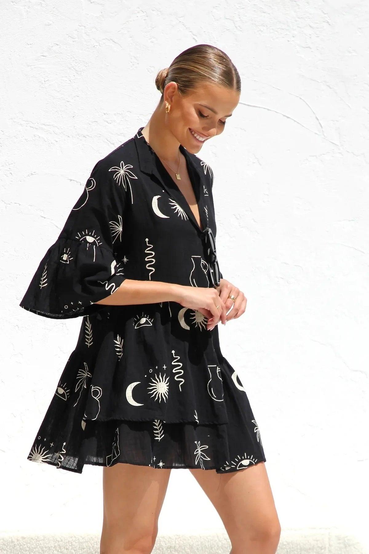 Rubeya Breezy Summer Dress In Black