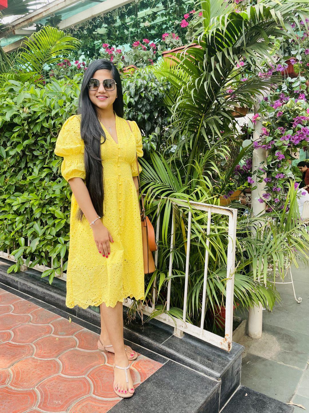 Luna Summer Cotton Eyelet Dress In Yellow