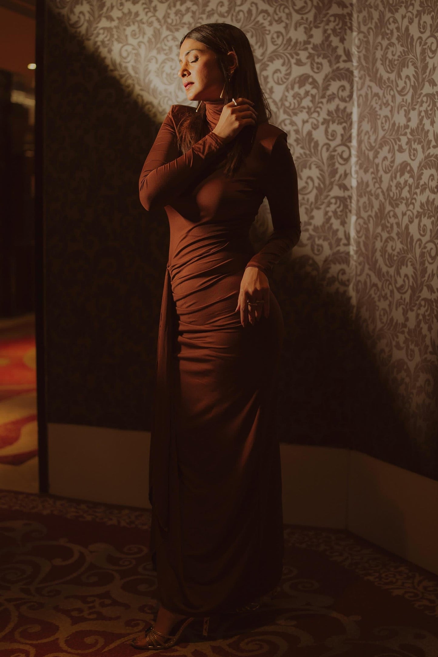 Alina Statement  Slit Cut Maxi Dress In Black