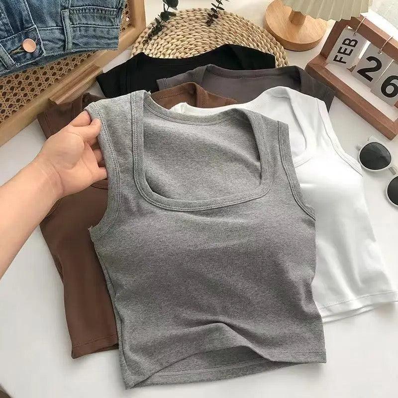 Kelly Tank Tops with Inbuilt Bra In Grey