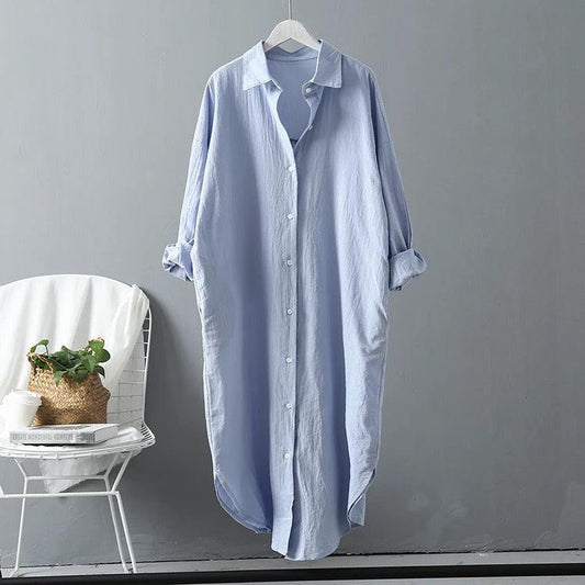 Lumia Luxe Cotton Long Shirt/ Dress In Blue