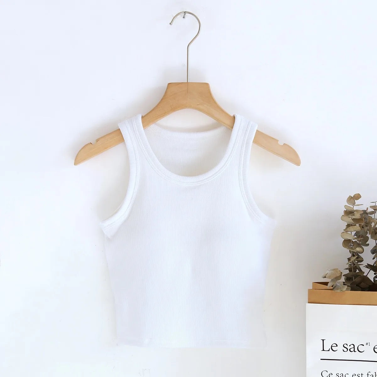 Luked Tank Tops with Inbuilt Bra In White
