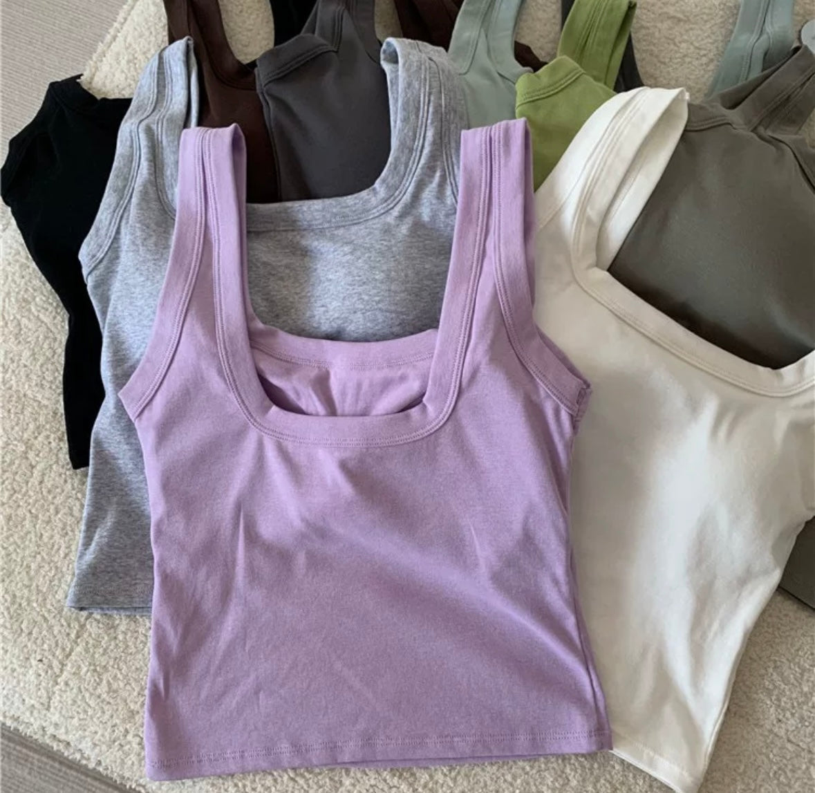 Jared Tank Tops with Inbuilt Bra In Sage Green