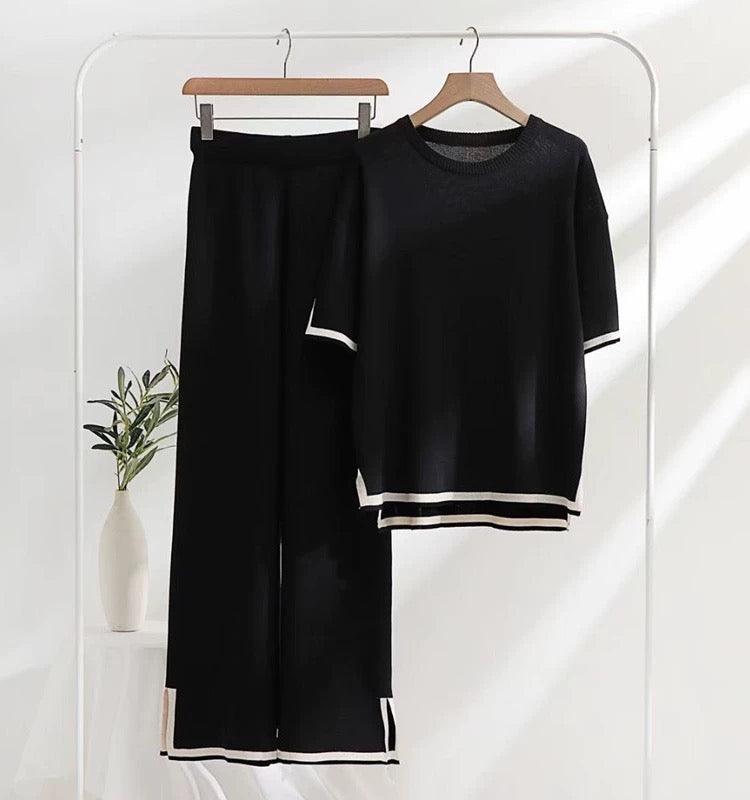 Flexxi Knitted Cotton Co-ord Set In Black