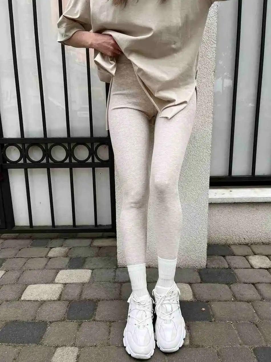 Lateno Premium Fleece Leggings In Black