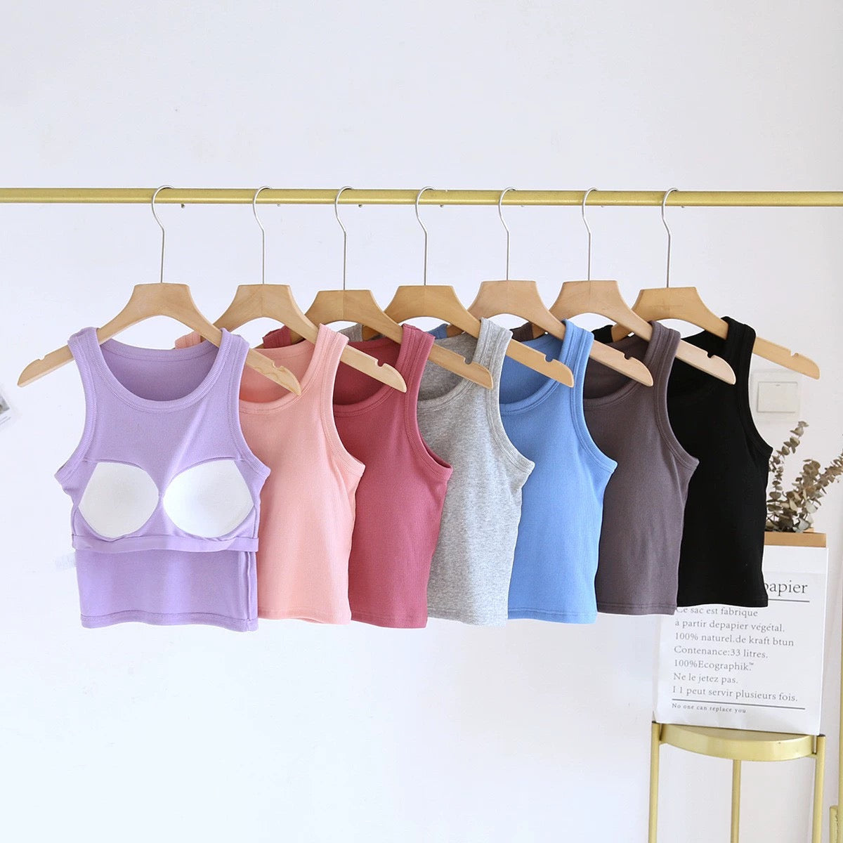 Luked Tank Tops with Inbuilt Bra In White