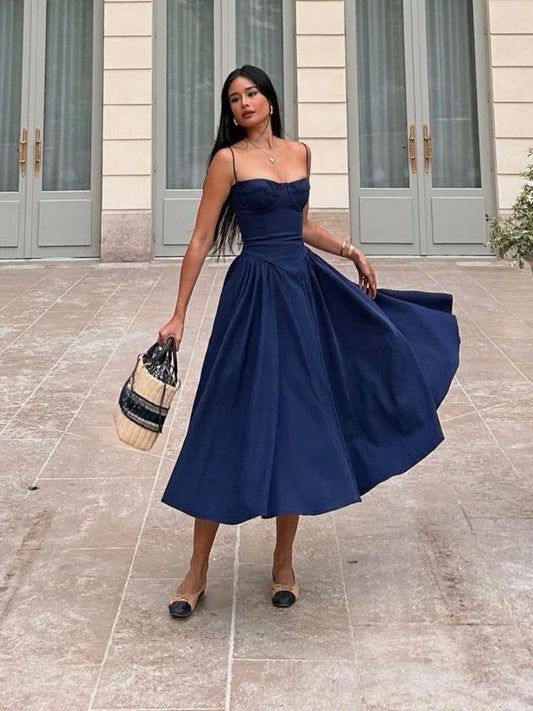 Agastha Midi Vintage Retro Dress In Blue