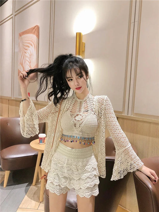 Maya 3 Piece Coord Set - Resortwear Set In Beige