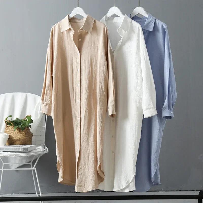 Lumia Luxe Cotton Long Shirt/ Dress In Blue