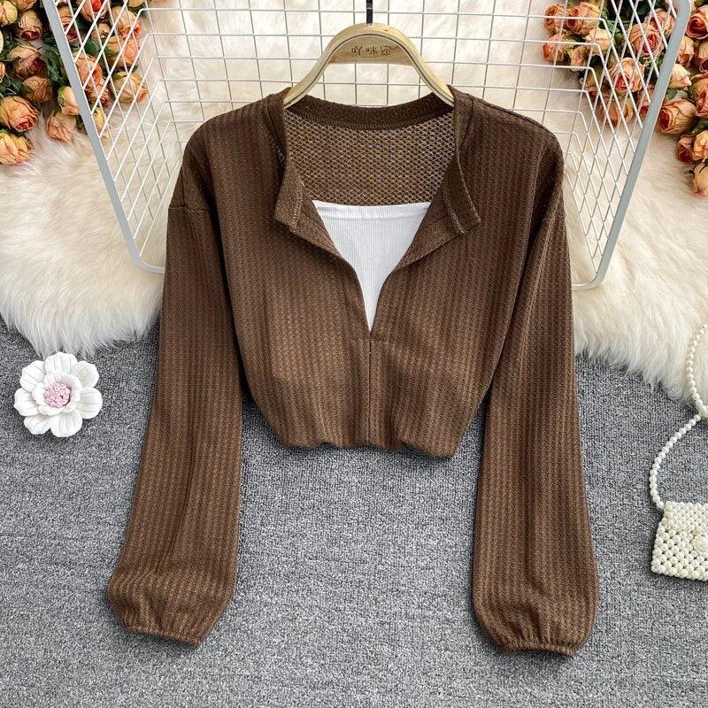 Laurel Full Sleeve Summer Tops In Brown
