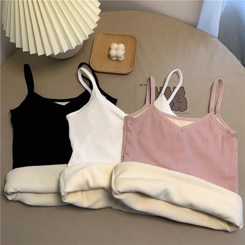 Saler Warm Tank Tops with Fleece Lining In Peach
