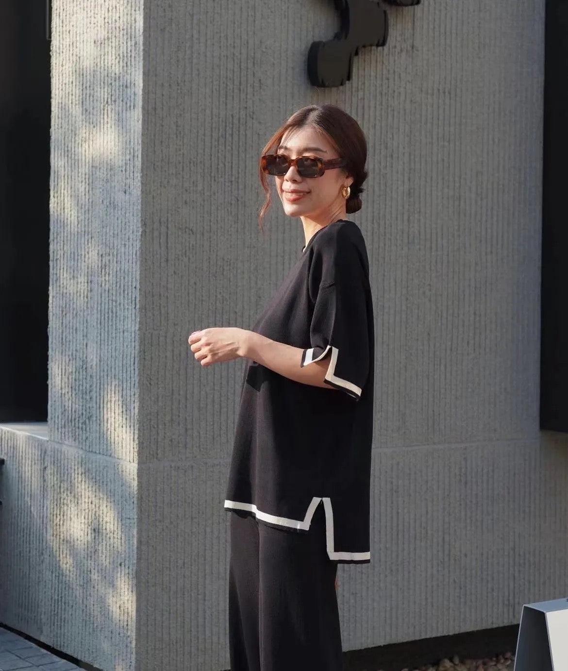 Flexxi Knitted Cotton Co-ord Set In Brown