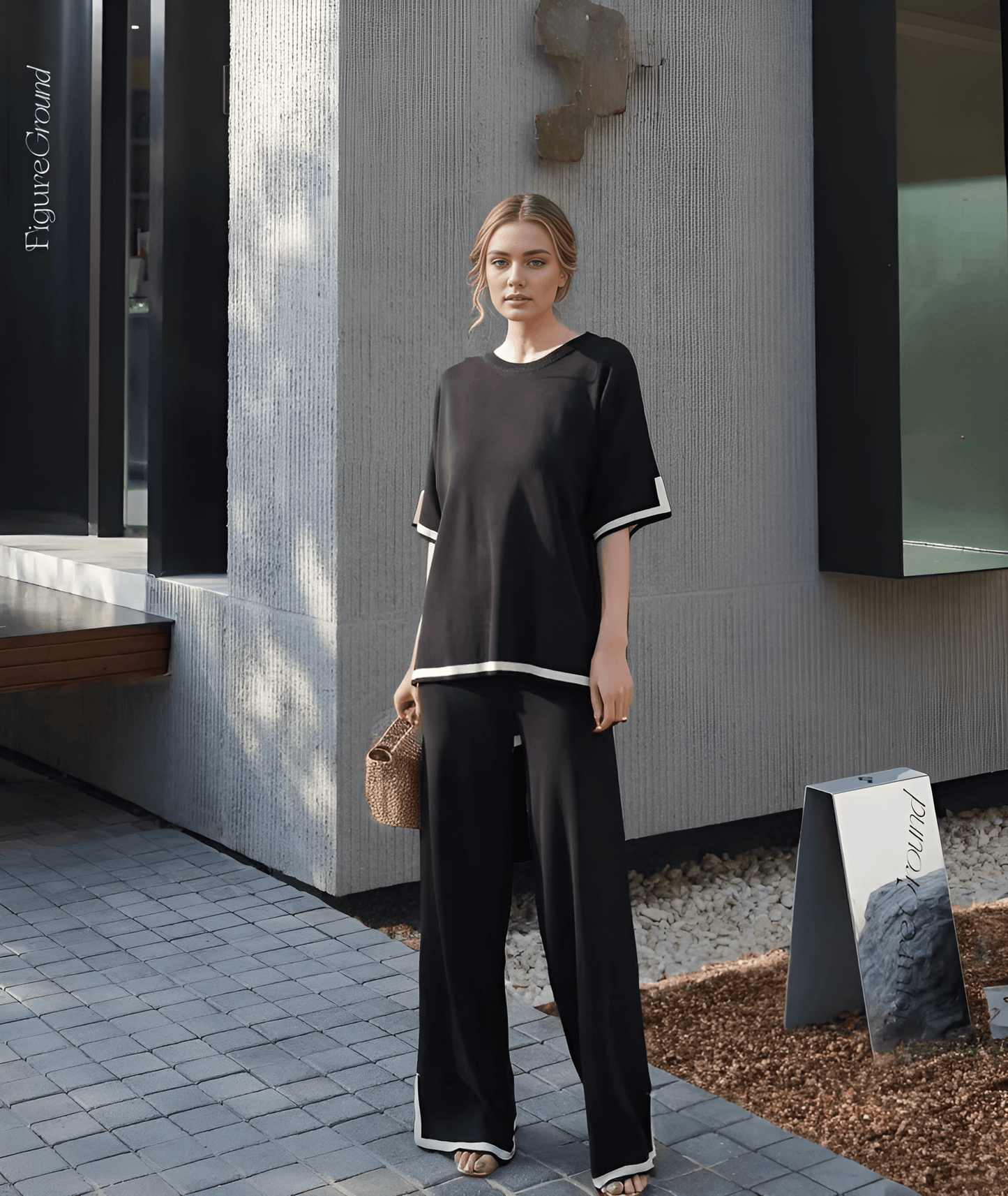 Flexxi Knitted Cotton Co-ord Set In Brown