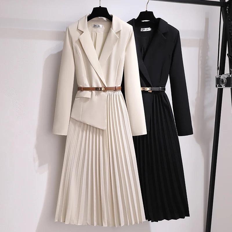 Nova Elegant Pleated Blazer Dress In Black