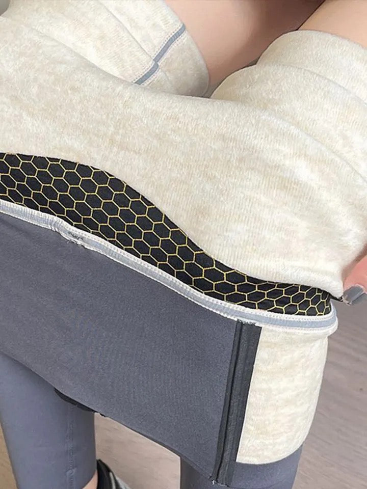 Martha Slimming Premium Fleece Leggings with Buttons In Grey