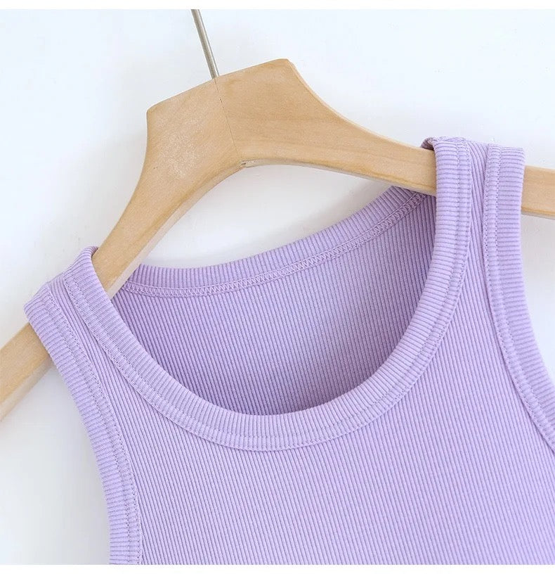 Luked Tank Tops with Inbuilt Bra In Lilac