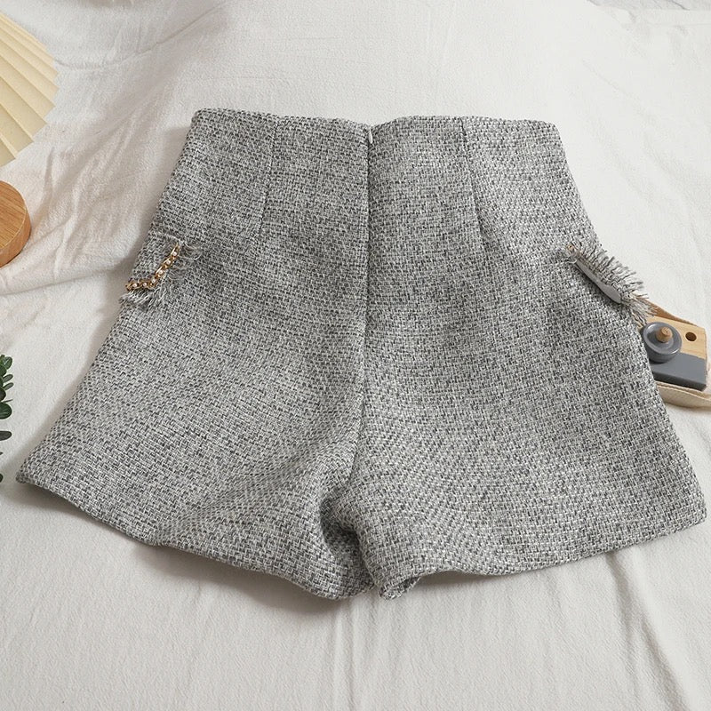 Sula Premium Tweed Shorts with Buttons In Beige