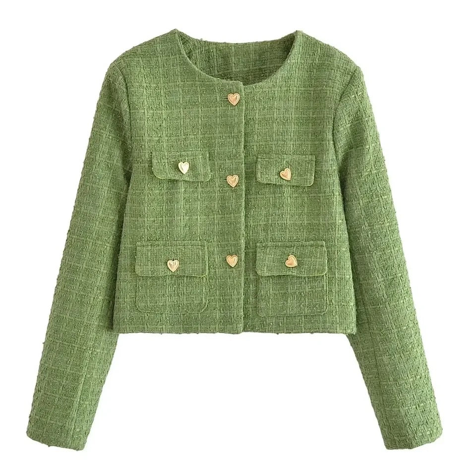 Sare Luxe Tweed 2 Pc Set - Set of Jacket and Skirt In Olive