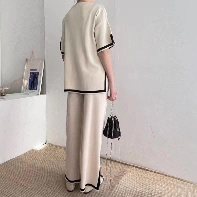 Flexxi Knitted Cotton Co-ord Set In Beige