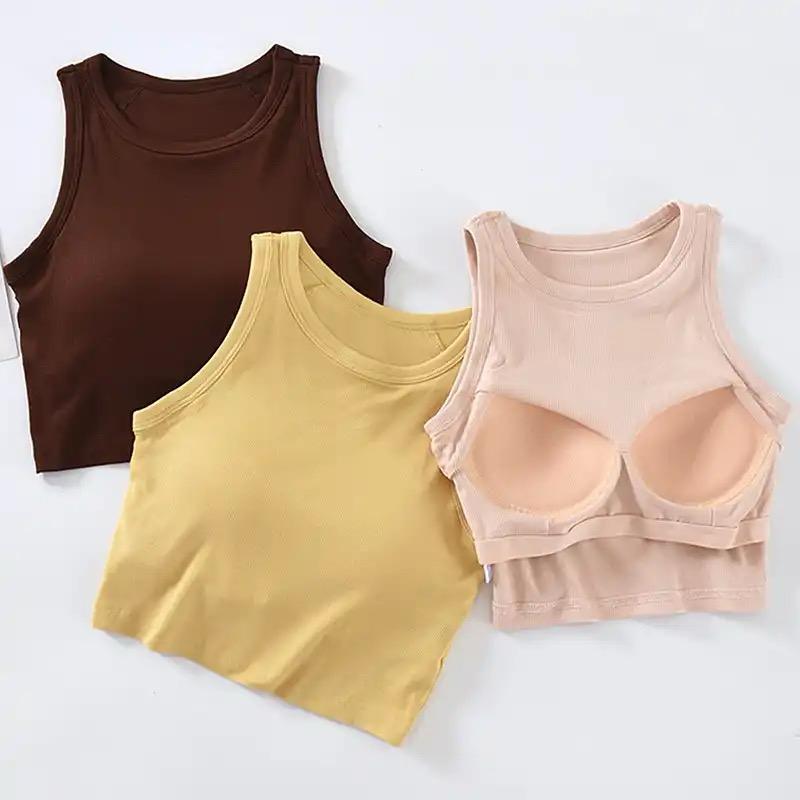 Nicole Tank Tops with Inbuilt Bra In Brown