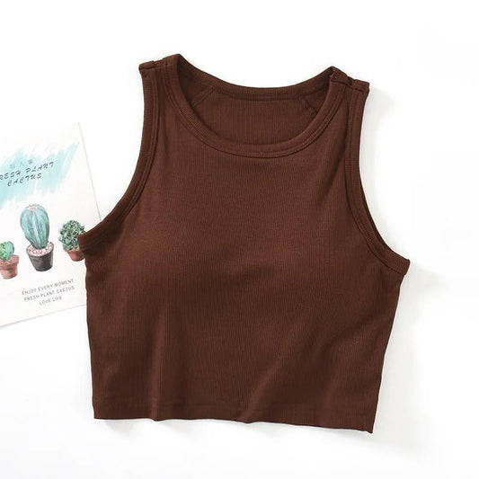 Nicole Tank Tops with Inbuilt Bra In Brown