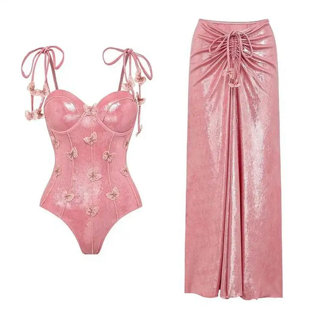 Shane Swimsuit with Sarong Skirt In Pink