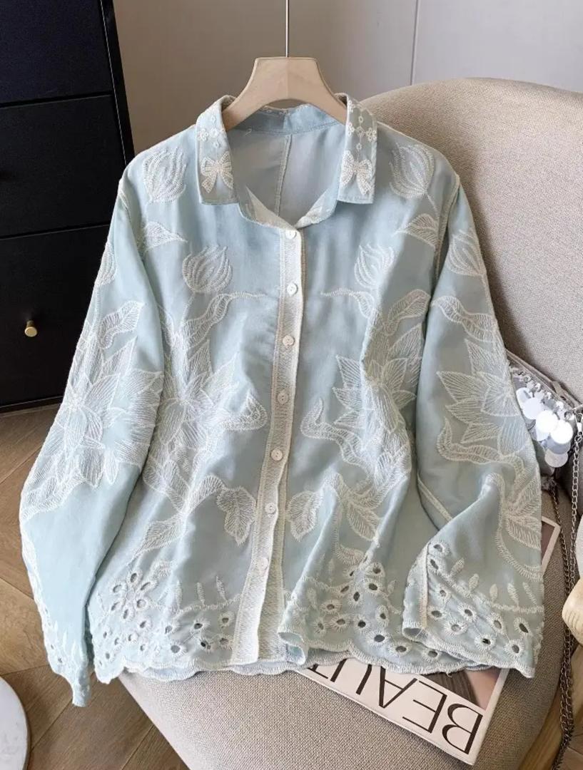 Deli Premium Embroidered Cotton Shirts In Blue