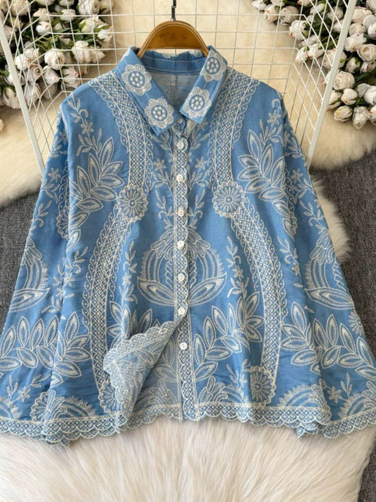 Hiya Premium Embroidered Cotton Shirts In Sky Blue