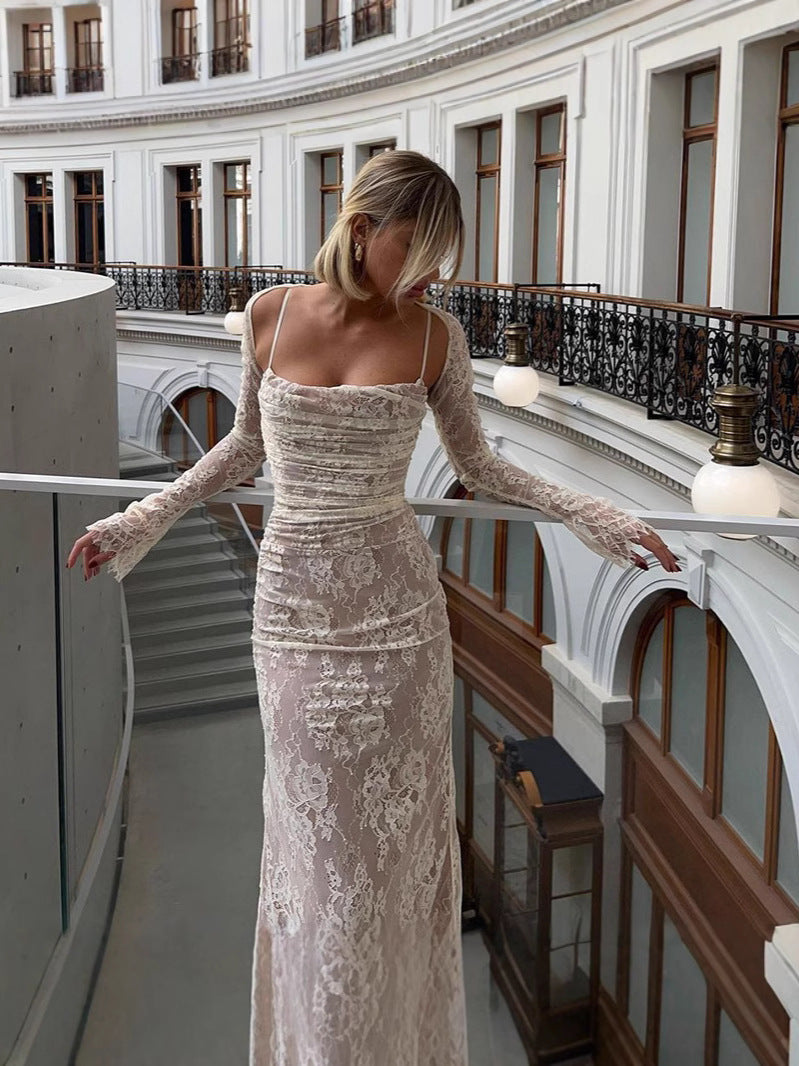 Oree Statement Bodycon Lace Dress In White