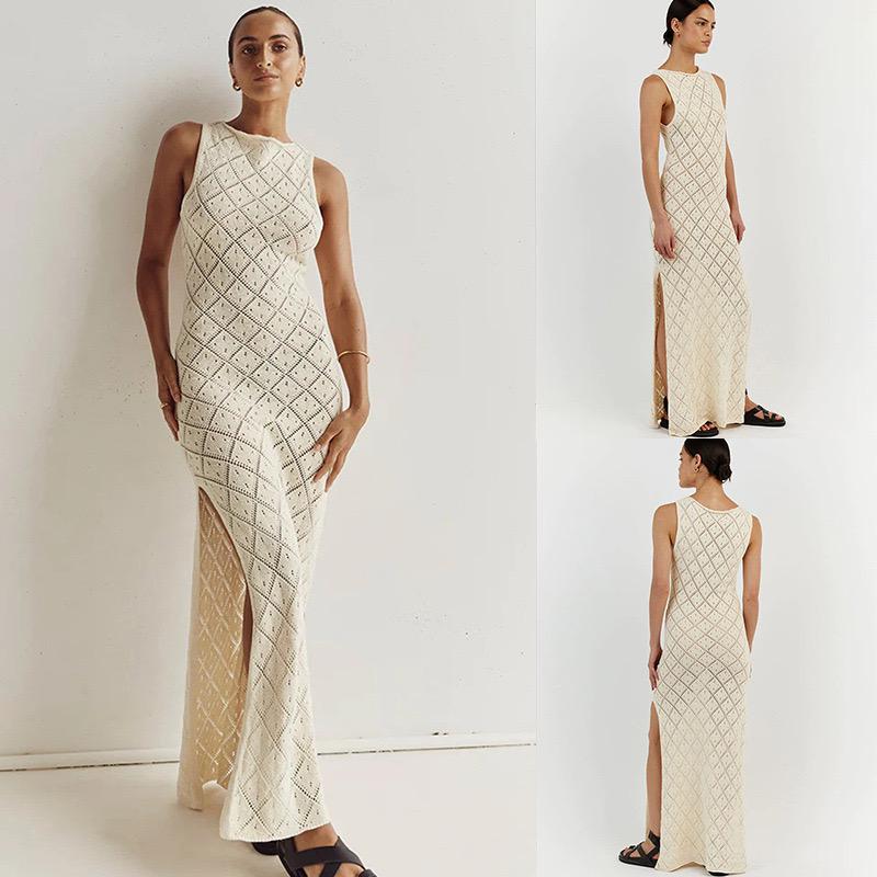 Ella Luxe Soft Knit Dress- Resortwear In Beige