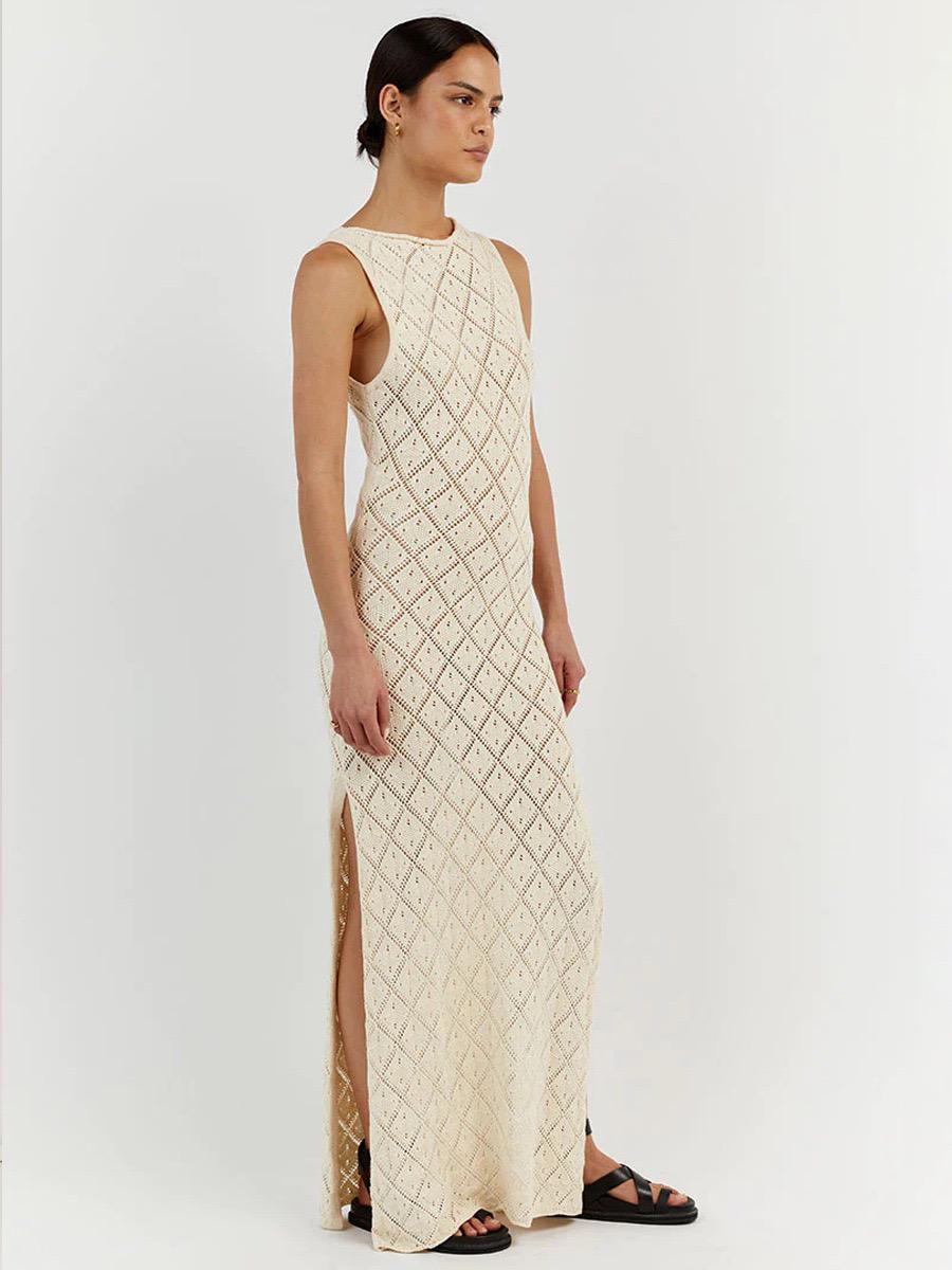 Ella Luxe Soft Knit Dress- Resortwear In Beige