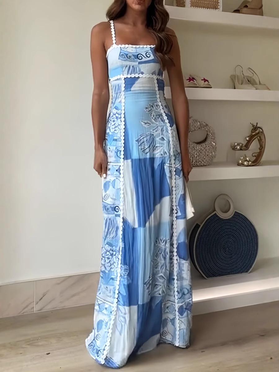 Solara Statement Summer Maxi Dress In Blue
