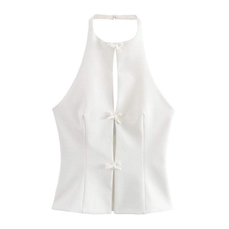 Hilton Statement Vest Knot Top In White