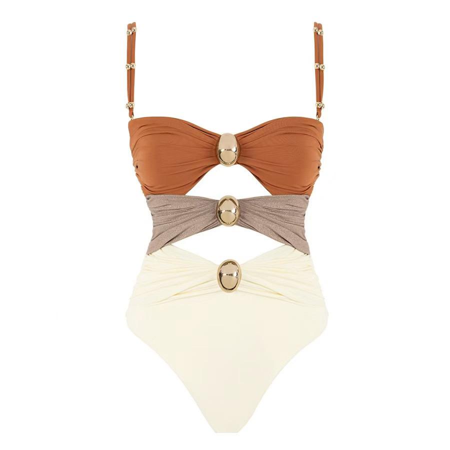 Marie Luxe Swimsuit With Skirt In Beige