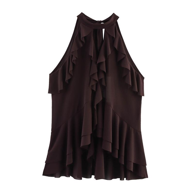 Hena Ruffled Summer Top In Brown