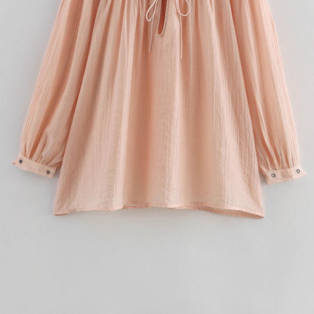 Elara Lace-Up Oversized Summer Top In Peach