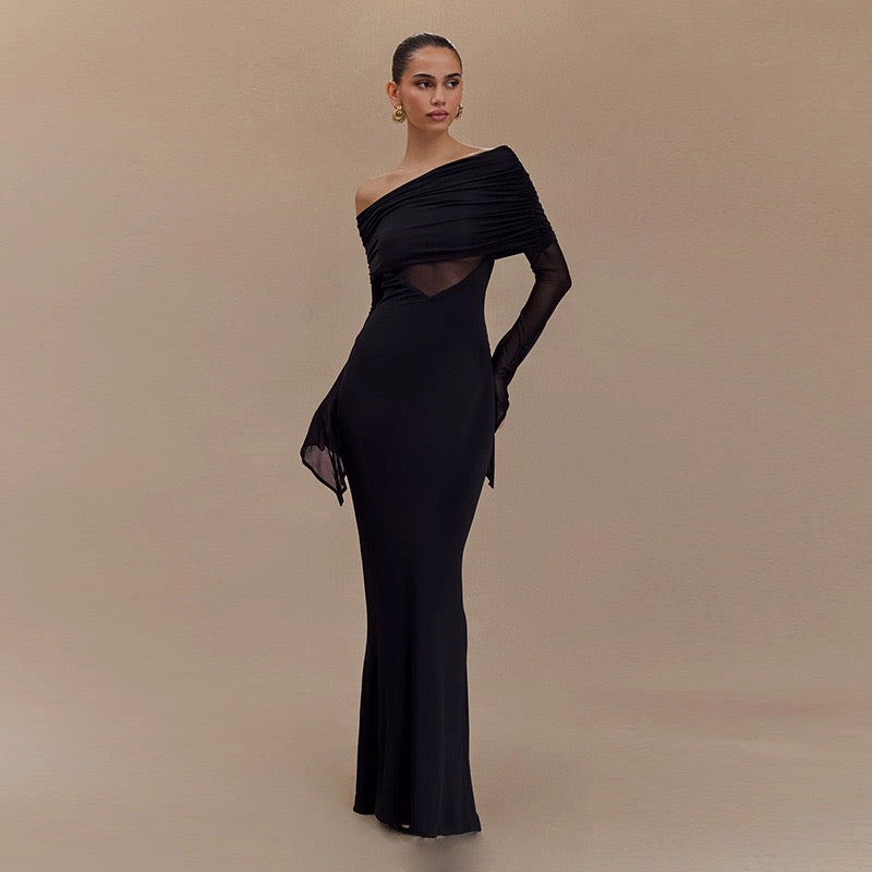 Saya Luxe Bodycon Maxi Dress in Black