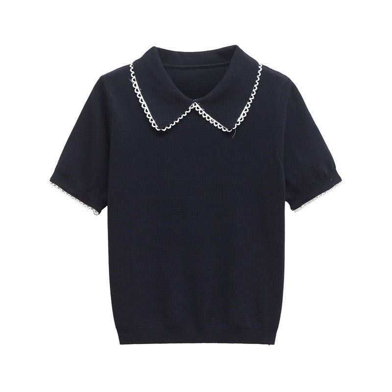 Ornella Knit Summer Top In Navy Blue