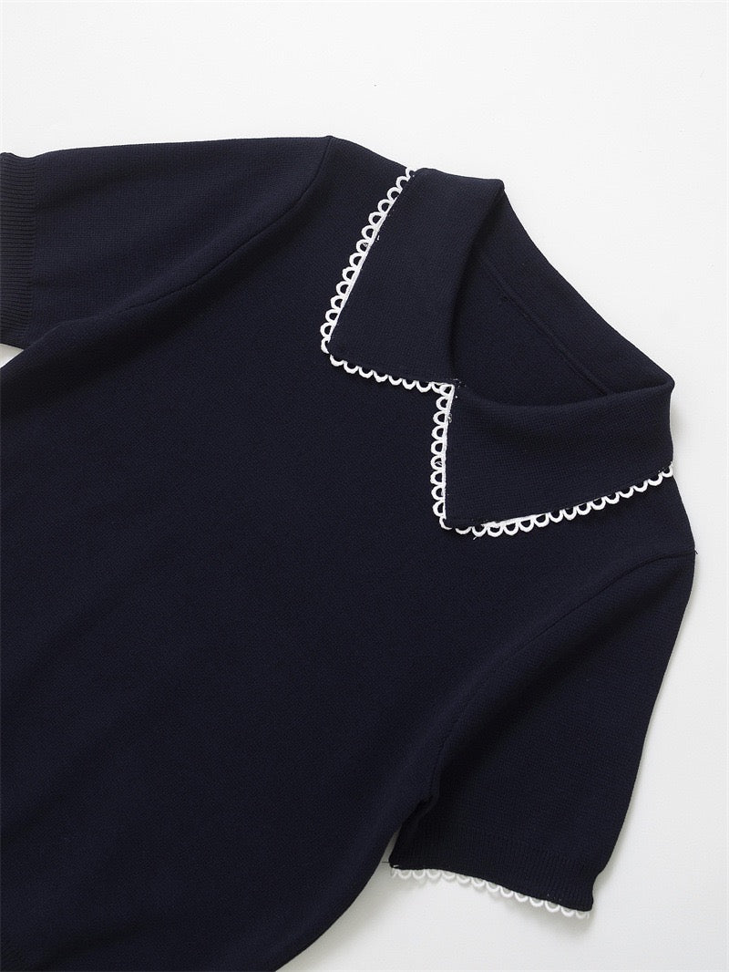 Ornella Knit Summer Top In Navy Blue