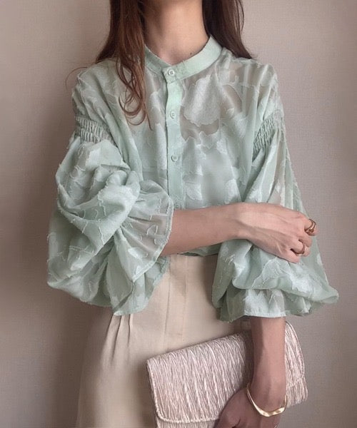 Natala Puffed Sleeve Formal Shirt In Pista Green