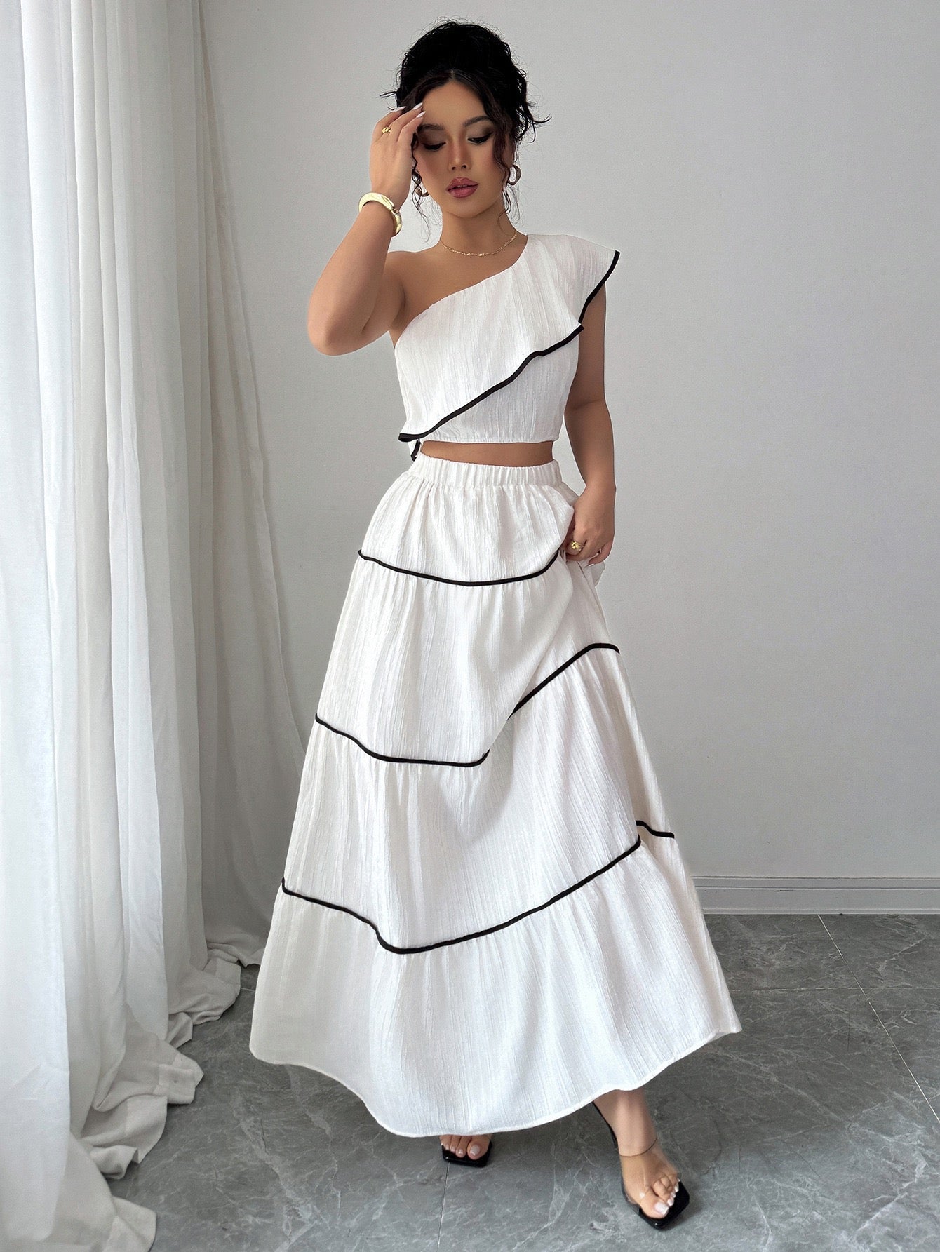 Valentino One-Shoulder Top With Skirt Coord Sets